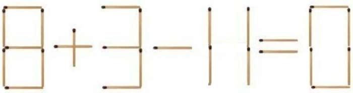میتونی تو ۱۰ ثانیه یه دونه چوب کبریت جابجا کنی تا معادله ۰=۴-۳+۸ برقرار بشه!